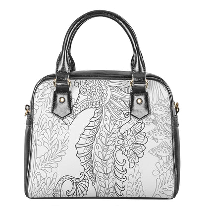 Black And White Seahorse Print Shoulder Handbag