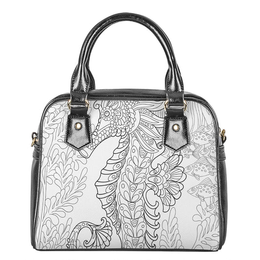 Black And White Seahorse Print Shoulder Handbag