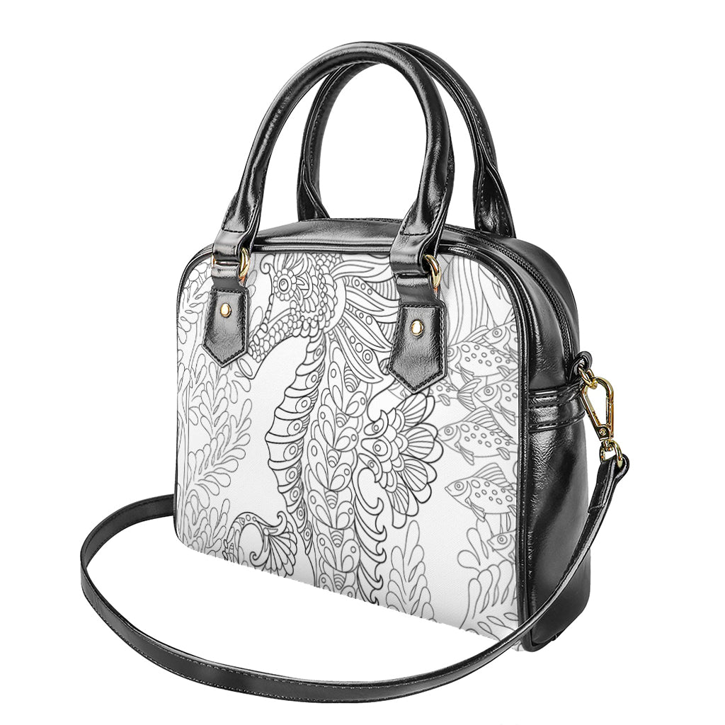 Black And White Seahorse Print Shoulder Handbag