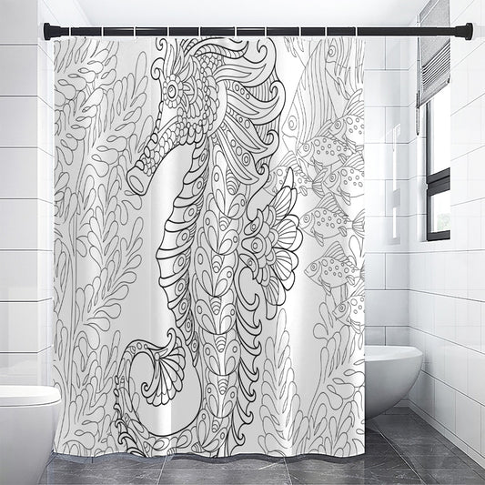 Black And White Seahorse Print Shower Curtain
