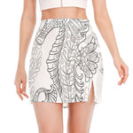 Black And White Seahorse Print Side Slit Mini Skirt