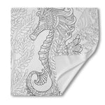 Black And White Seahorse Print Silk Bandana