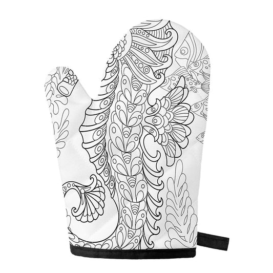 Black And White Seahorse Print Single Oven Mitt