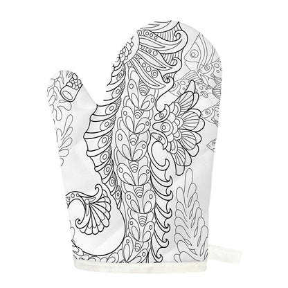Black And White Seahorse Print Single Oven Mitt