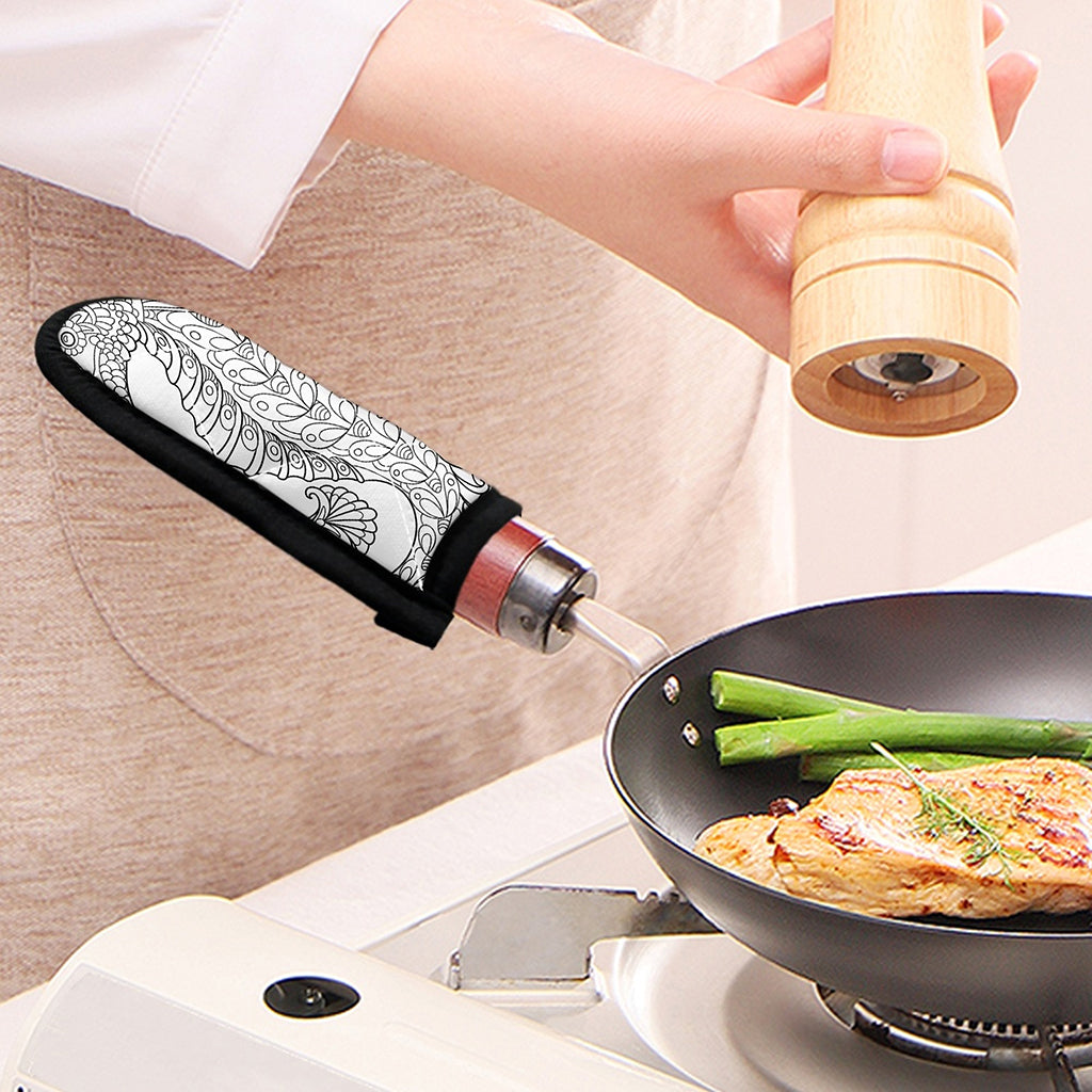 Black And White Seahorse Print Skillet Handle Cover