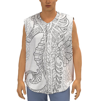 Black And White Seahorse Print Sleeveless Baseball Jersey