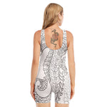 Black And White Seahorse Print Sleeveless One Piece Swimsuit