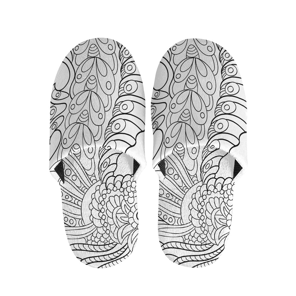 Black And White Seahorse Print Slippers