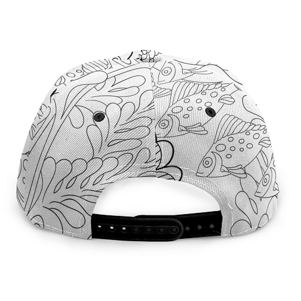 Black And White Seahorse Print Snapback Cap