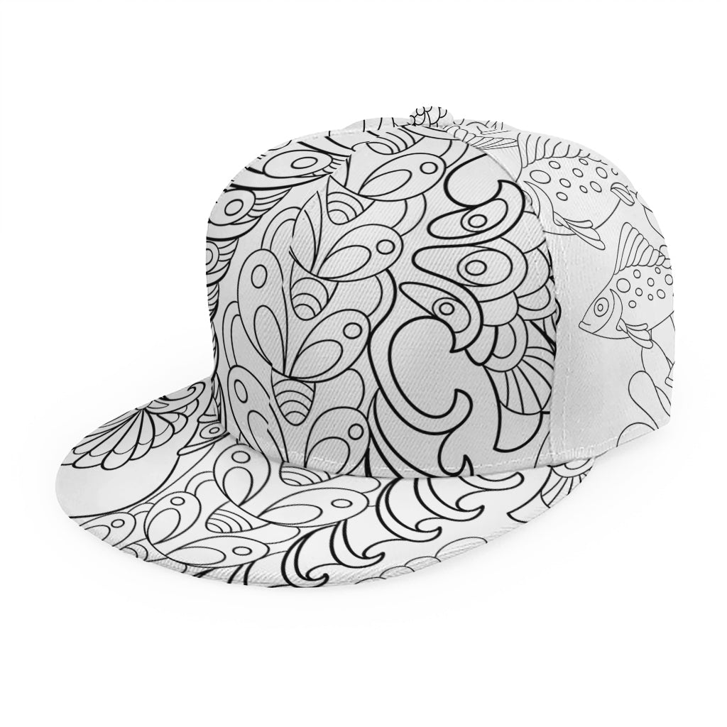 Black And White Seahorse Print Snapback Cap