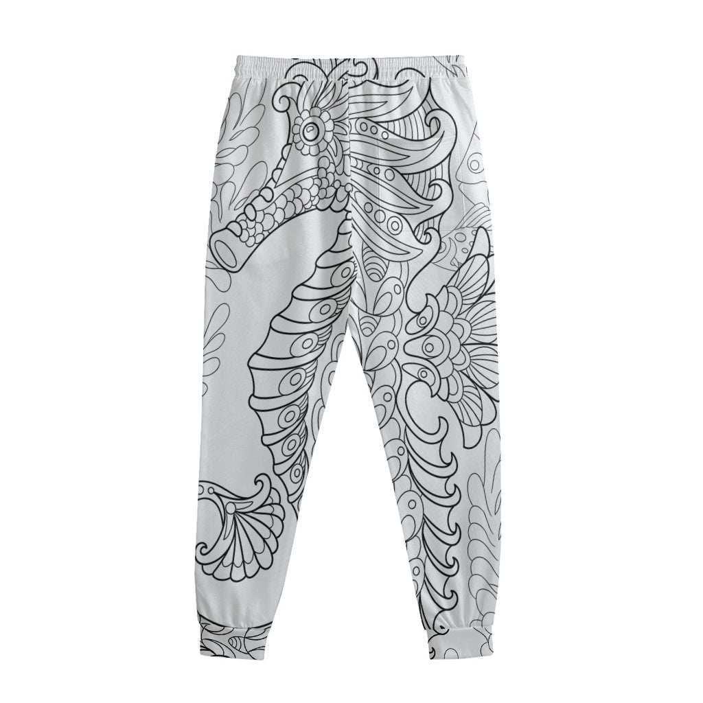 Black And White Seahorse Print Sweatpants