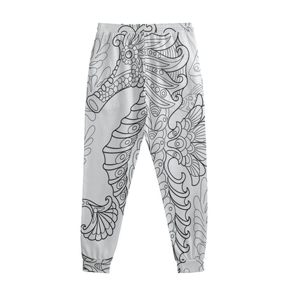 Black And White Seahorse Print Sweatpants