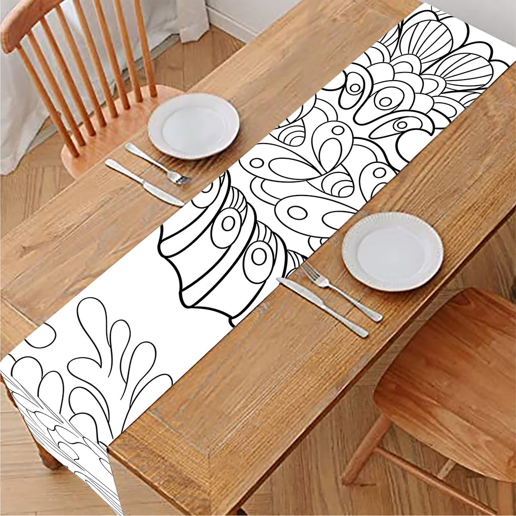 Black And White Seahorse Print Table Runner