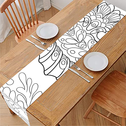 Black And White Seahorse Print Table Runner