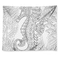 Black And White Seahorse Print Tapestry