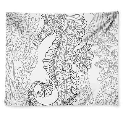 Black And White Seahorse Print Tapestry