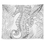 Black And White Seahorse Print Tapestry