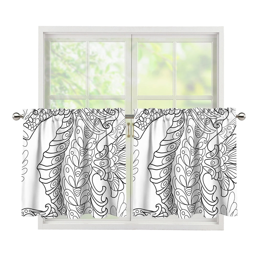 Black And White Seahorse Print Tier Curtains