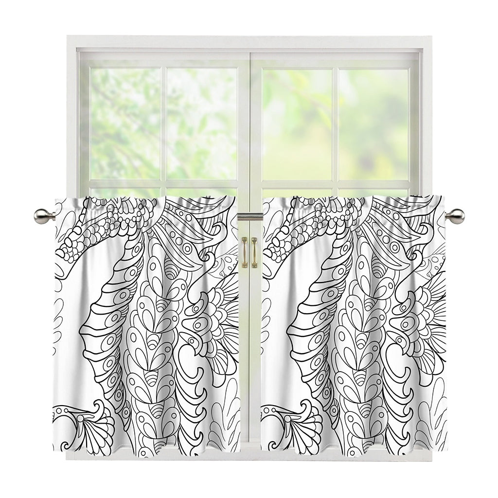 Black And White Seahorse Print Tier Curtains