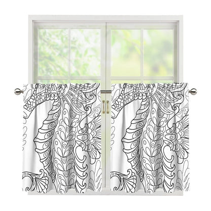 Black And White Seahorse Print Tier Curtains
