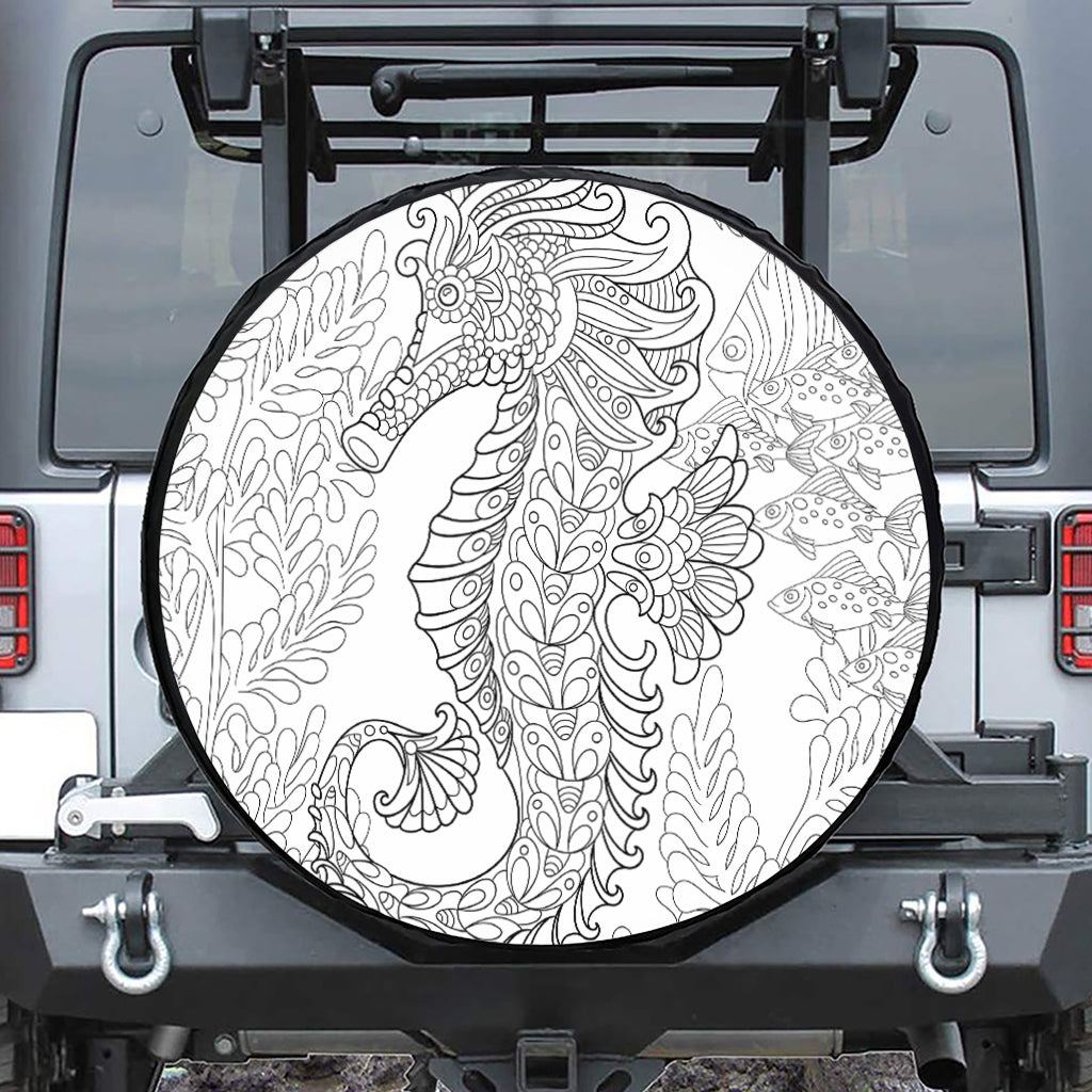 Black And White Seahorse Print Tire Cover