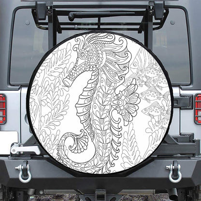 Black And White Seahorse Print Tire Cover