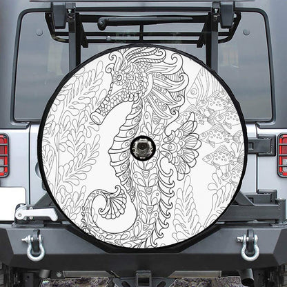 Black And White Seahorse Print Tire Cover With Camera Hole