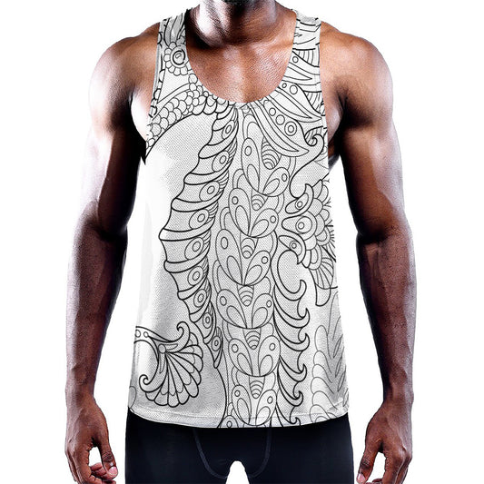 Black And White Seahorse Print Training Tank Top