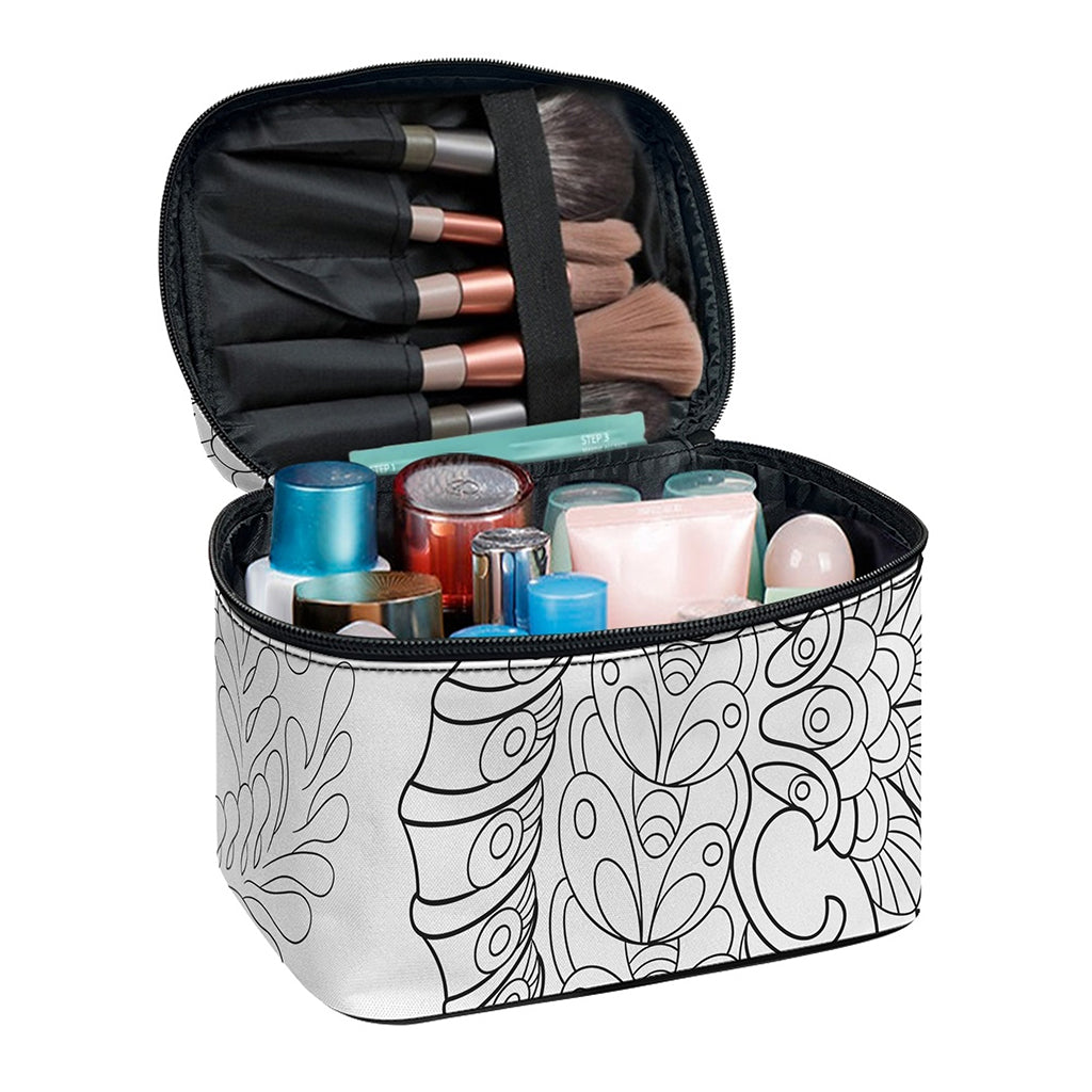 Black And White Seahorse Print Travel Makeup Bag