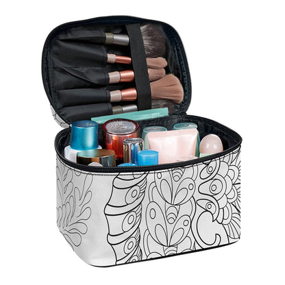 Black And White Seahorse Print Travel Makeup Bag