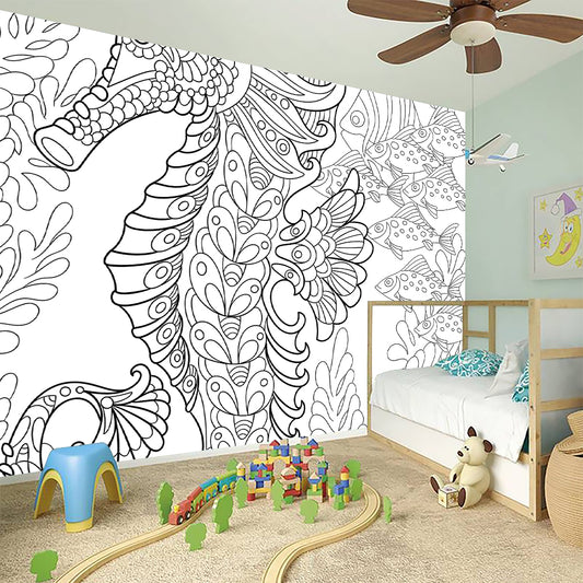 Black And White Seahorse Print Wall Sticker