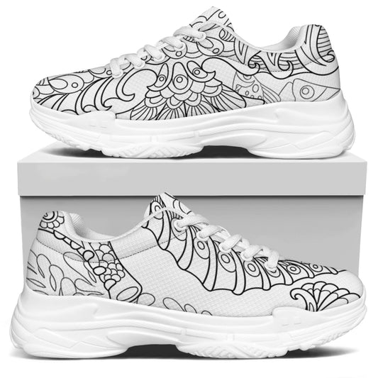 Black And White Seahorse Print White Chunky Shoes