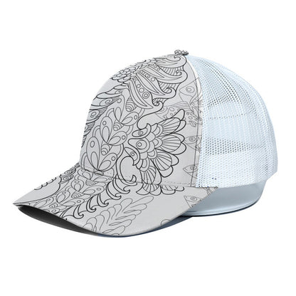 Black And White Seahorse Print White Mesh Trucker Cap