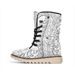Black And White Seahorse Print Winter Boots