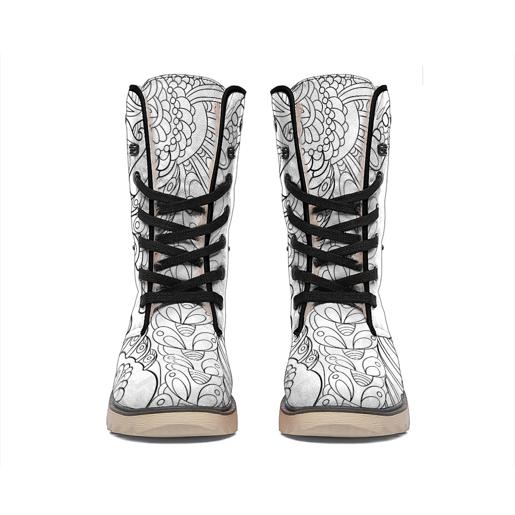 Black And White Seahorse Print Winter Boots
