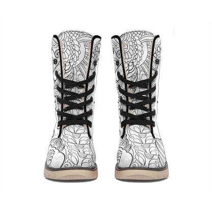 Black And White Seahorse Print Winter Boots