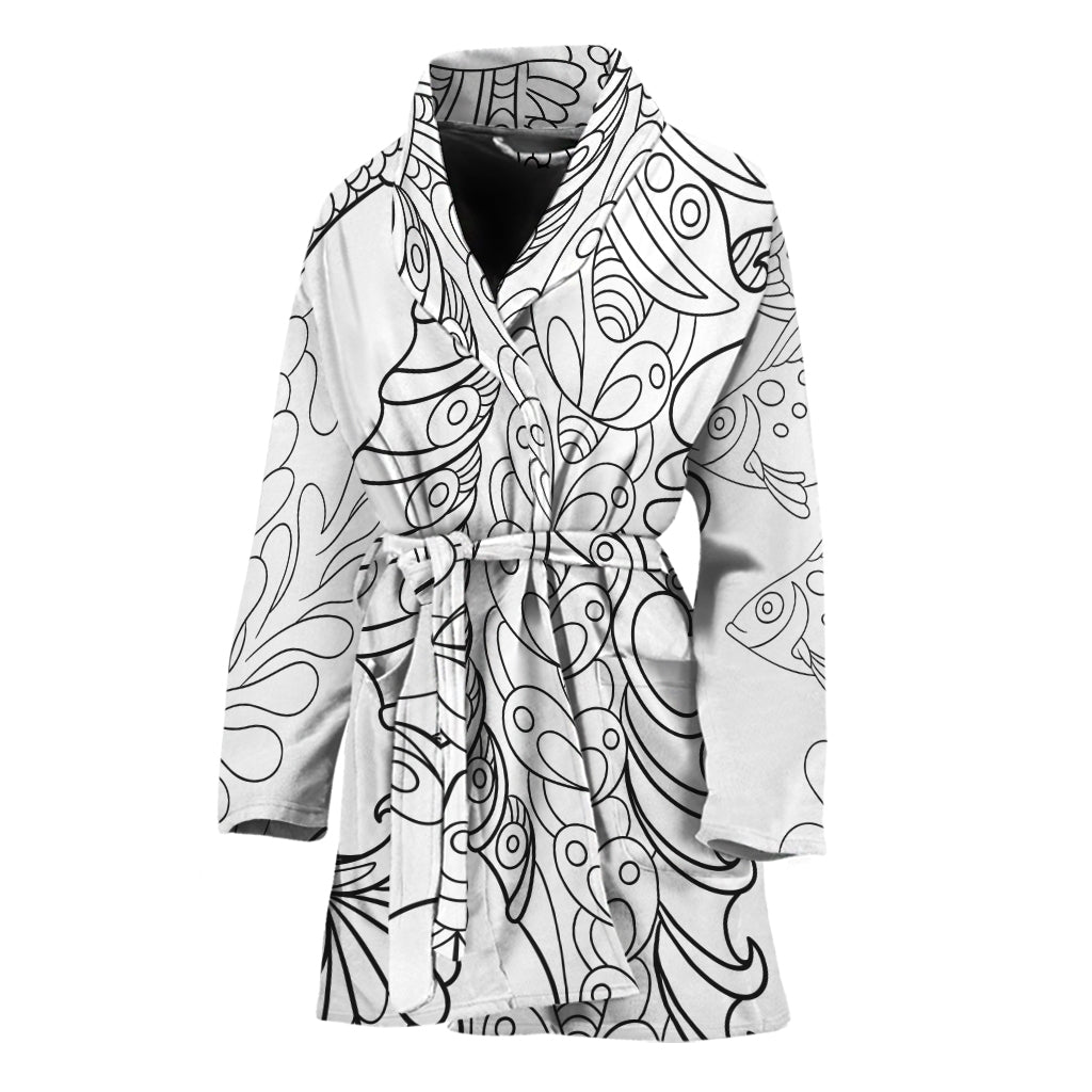 Black And White Seahorse Print Women's Bathrobe