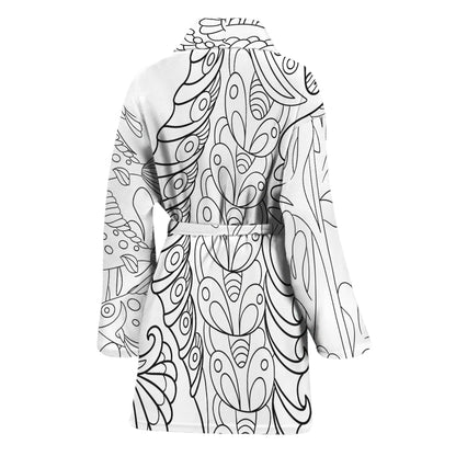 Black And White Seahorse Print Women's Bathrobe
