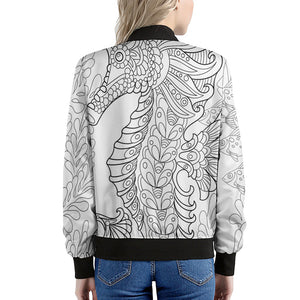 Black And White Seahorse Print Women's Bomber Jacket