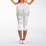 Black And White Seahorse Print Women's Capri Leggings