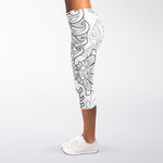 Black And White Seahorse Print Women's Capri Leggings