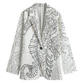 Black And White Seahorse Print Women's Cotton Blazer