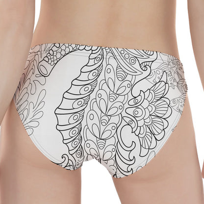Black And White Seahorse Print Women's Panties