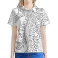 Black And White Seahorse Print Women's Polo Shirt