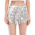 Black And White Seahorse Print Women's Split Running Shorts