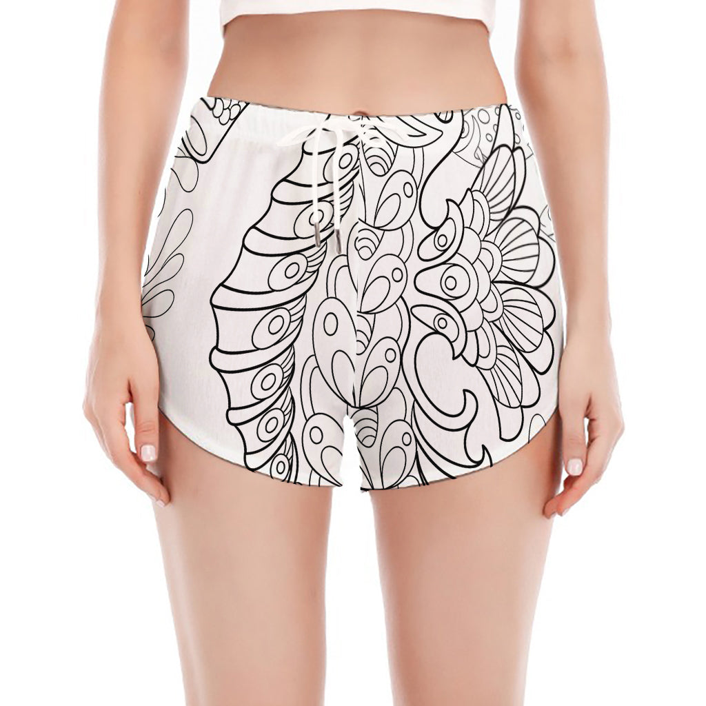 Black And White Seahorse Print Women's Split Running Shorts