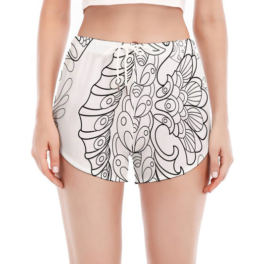 Black And White Seahorse Print Women's Split Running Shorts