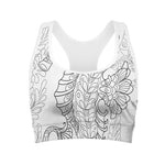 Black And White Seahorse Print Women's Sports Bra