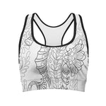 Black And White Seahorse Print Women's Sports Bra