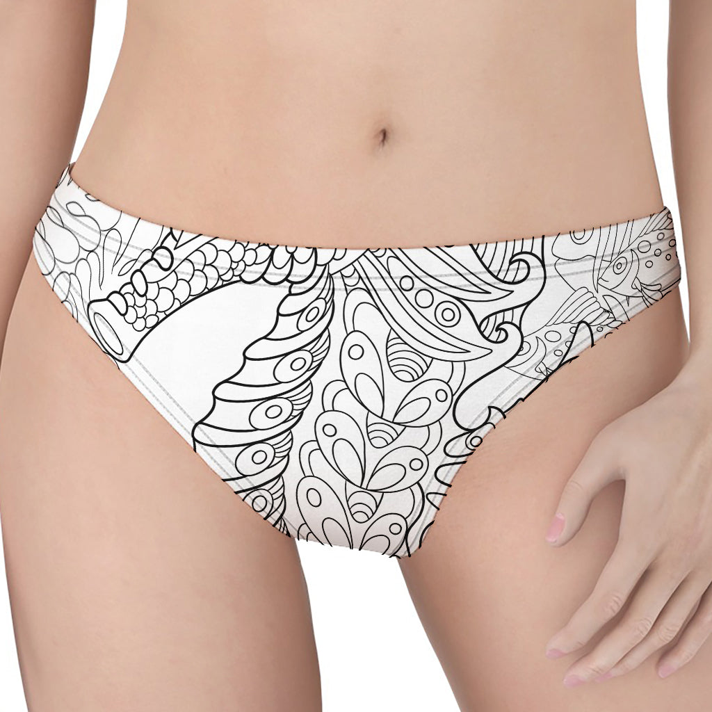 Black And White Seahorse Print Women's Thong
